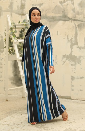Yarasa Kol Uzun Elbise 8443-02 Siyah Saks