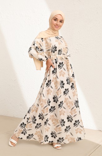 Beige Hijab Dress 5707-01