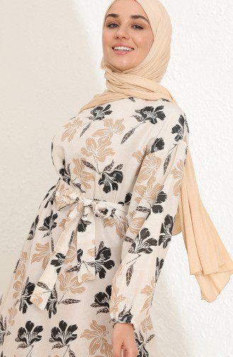 Beige Hijab Dress 5707-01