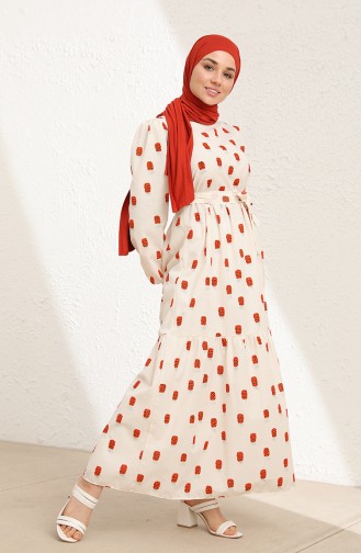 Creme Hijab Kleider 6003-03