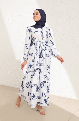 Navy Blue Hijab Dress 6007-02