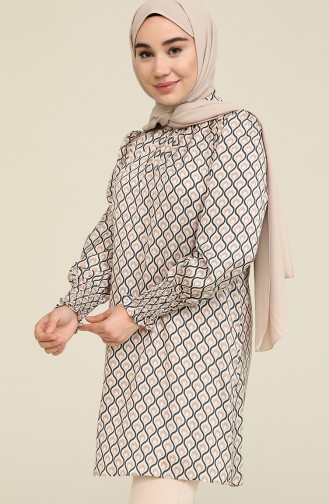 Desenli Saten Tunik 2474-01 Bej