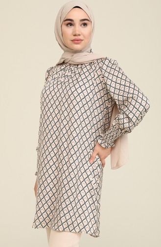 Desenli Saten Tunik 2474-01 Bej