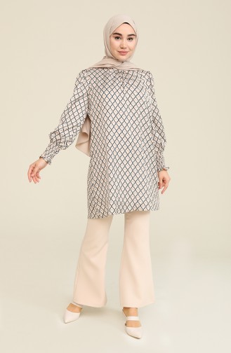 Desenli Saten Tunik 2474-01 Bej