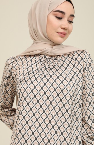 Desenli Saten Tunik 2474-01 Bej