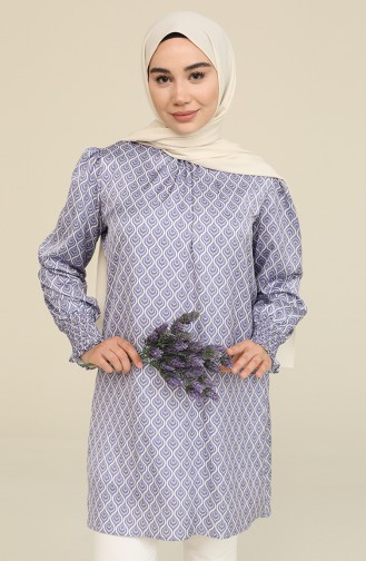 Desenli Saten Tunik 2474-02 Lila
