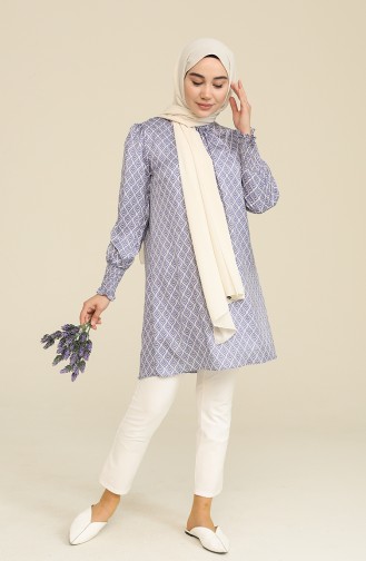 Desenli Saten Tunik 2474-02 Lila