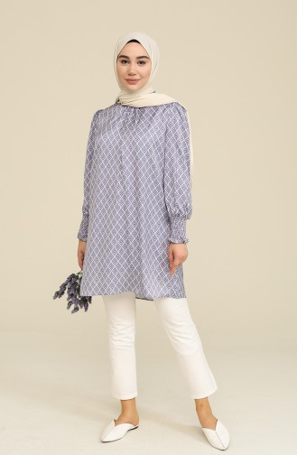 Desenli Saten Tunik 2474-02 Lila
