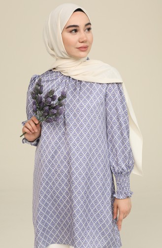 Desenli Saten Tunik 2474-02 Lila