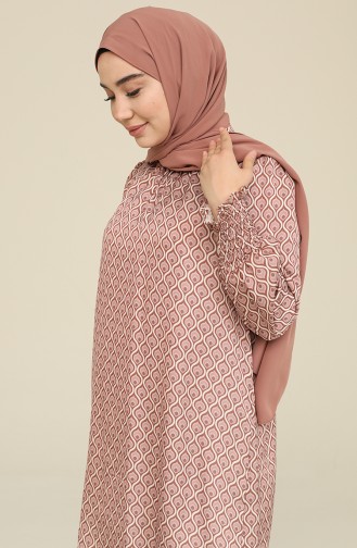 Desenli Saten Tunik 2474-04 Kahve