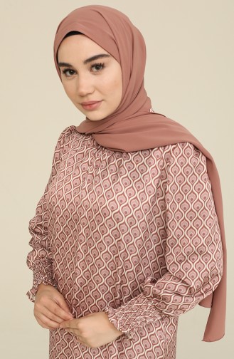 Desenli Saten Tunik 2474-04 Kahve