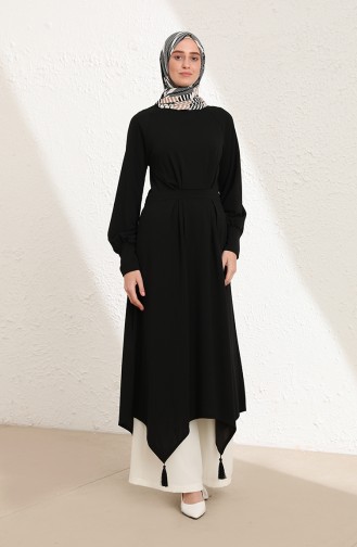 Pileli Asimetrik Uzun Tunik 2122-01 Siyah