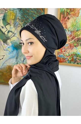 Taşlı Büzgülü Atkılı Bone 43NZL7052243-06 Siyah