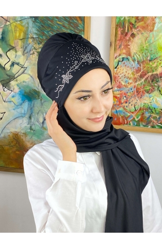 Taşlı Büzgülü Atkılı Bone 43NZL7052243-06 Siyah