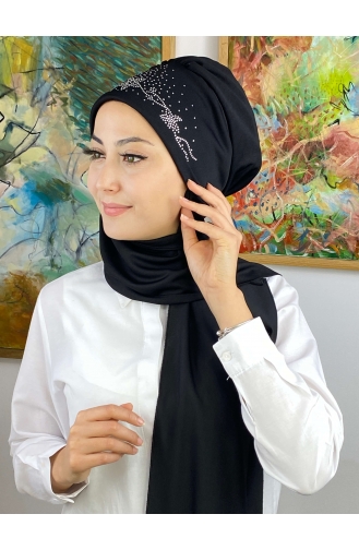 Taşlı Büzgülü Atkılı Bone 43NZL7052243-06 Siyah