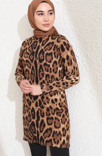 Leopar Desenli Tunik 9069A-01 Kahverengi