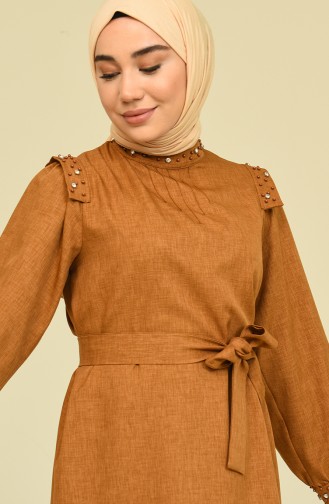 Taş Detaylı Tunik Pantolon İkili Takım 2207-10 Camel