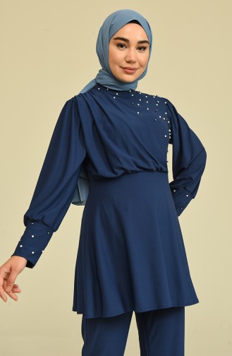 İncili Tunik Pantolon Abiye Takım 2223-03 İndigo