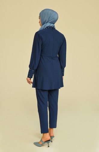 İncili Tunik Pantolon Abiye Takım 2223-03 İndigo