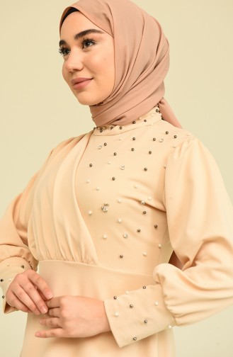 İncili Tunik Pantolon Abiye Takım 2223-07 Bej