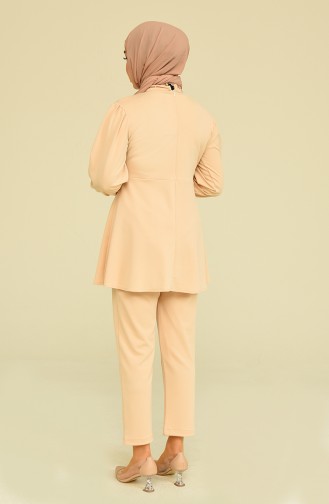 İncili Tunik Pantolon Abiye Takım 2223-07 Bej