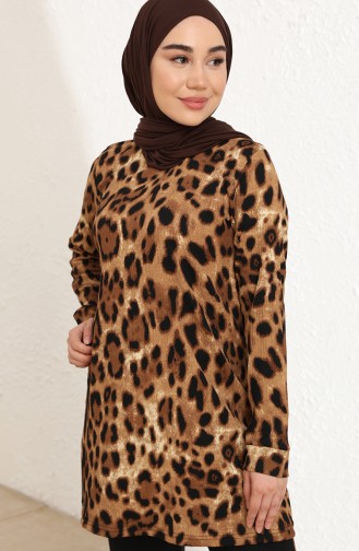 Leopar Desenli Tunik Pantolon İkili Takım 20009-01 Kahverengi Siyah