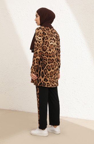 Leopar Desenli Tunik Pantolon İkili Takım 20009-01 Kahverengi Siyah