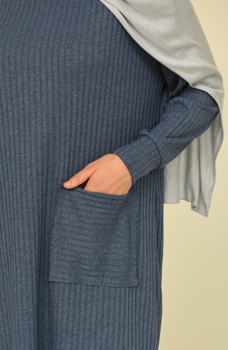 Asimetrik Cepli Tunik Pantolon İkili Takım 7731-17 İndigo Mavi