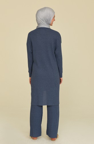 Asimetrik Cepli Tunik Pantolon İkili Takım 7731-17 İndigo Mavi
