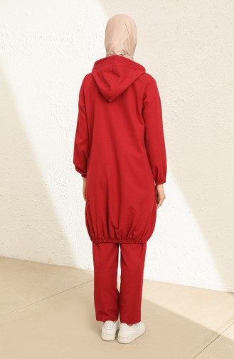 Tofisa Kapüşonlu Tunik Pantolon İkili Takım 3574-01 Bordo