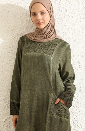Khaki Hijab Dress 9494-03