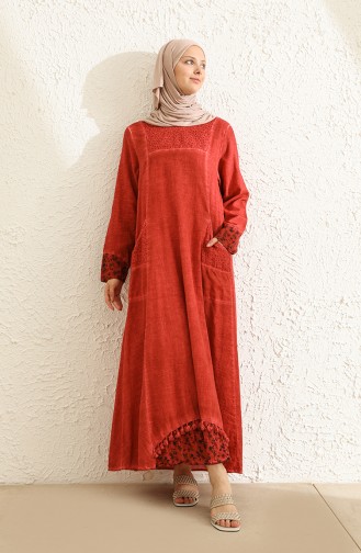 Ziegelrot Hijab Kleider 9494-05