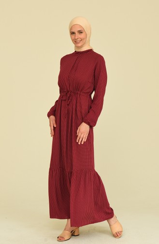Claret Red Hijab Dress 85002A-01