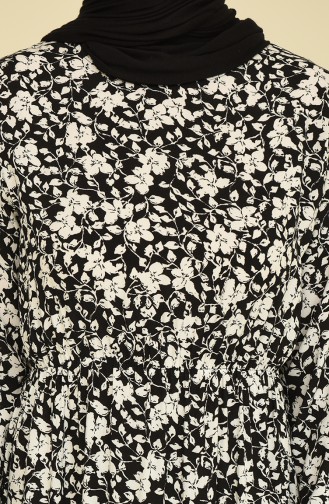 Desenli Viskon Elbise 85006A-01 Siyah Beyaz