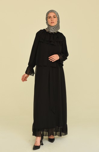 Schwarz Hijab Kleider 15013-01