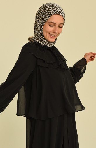 Kuşaklı Şifon Elbise 15013-01 Siyah