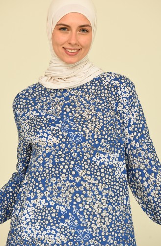 Çiçek Desenli Pamuklu Tunik 1152-01 Mavi