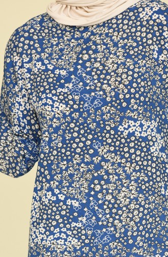 Çiçek Desenli Pamuklu Tunik 1152-01 Mavi