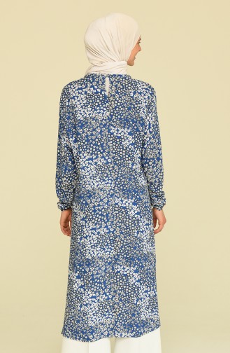 Çiçek Desenli Pamuklu Tunik 1152-01 Mavi