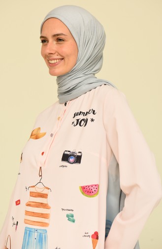 Desenli Şifon Tunik 1175-01 Pudra