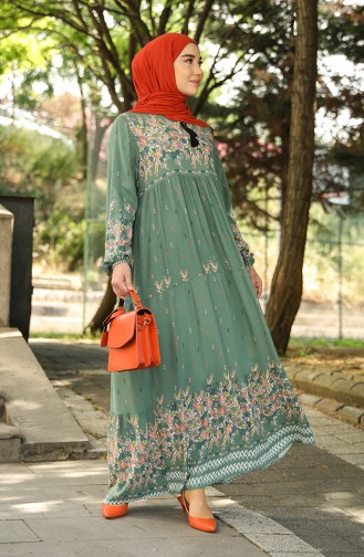Green Almond Hijab Dress 5073-01