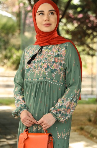 Green Almond Hijab Dress 5073-01