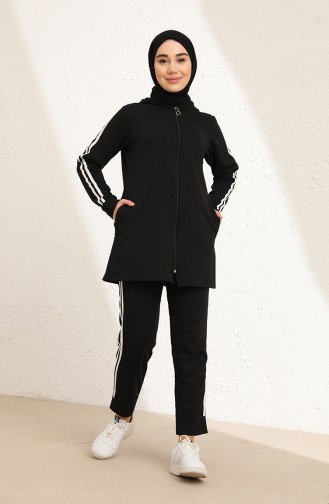 Tofisa Şeritli Eşofman Takım 4126-02 Siyah