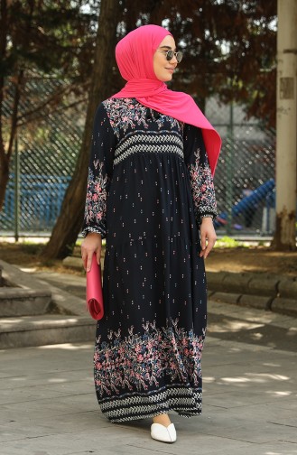 Navy Blue Hijab Dress 5073-03