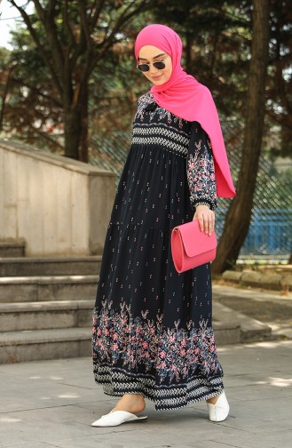 Navy Blue Hijab Dress 5073-03