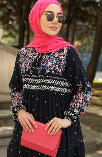 Navy Blue Hijab Dress 5073-03