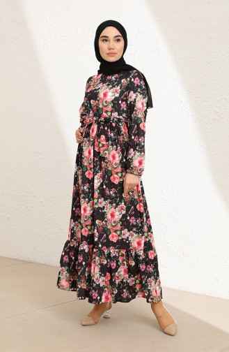 Schwarz Hijab Kleider 3802E-01