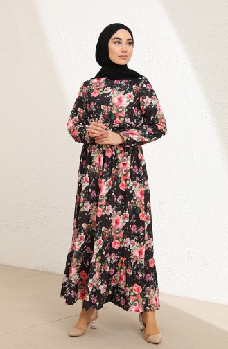 Schwarz Hijab Kleider 3802E-01