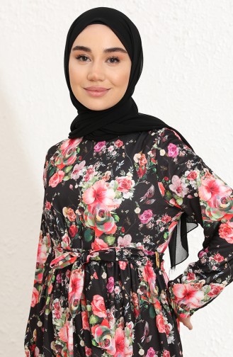 Schwarz Hijab Kleider 3802E-01