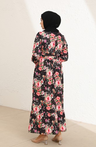 Schwarz Hijab Kleider 3802E-01